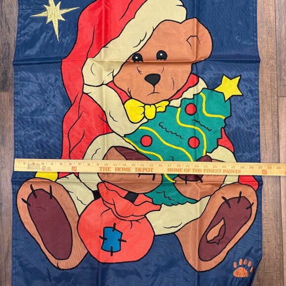 Vintage Christmas Santa Teddy Bear Wall Hanging Flag Garden Tapestry 38” x 27” - Picture 5 of 5